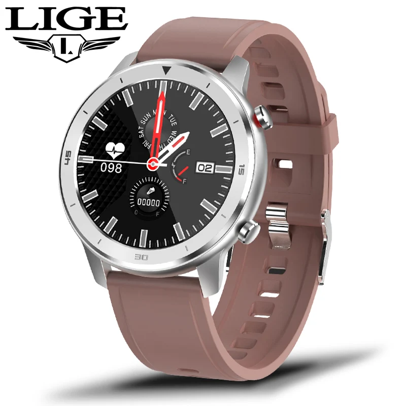 Pink Reloj inteligente LIGE, водонепроницаемые Смарт-часы для мужчин, монитор сердечного ритма, кровяного давления, полный сенсорный экран, музыкальный контроль, умные часы - Цвет: Pink