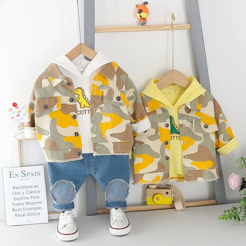Toddler Baby Boy Clothes Set Camo Coat Boys Camouflage Jacket + Hooded T-shirt Jeans infant Outfit Children Clothing | Детская одежда и