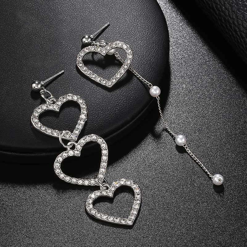 Длинные серьги с жемчугом в Корейском стиле асимметричные подвески форме сердца