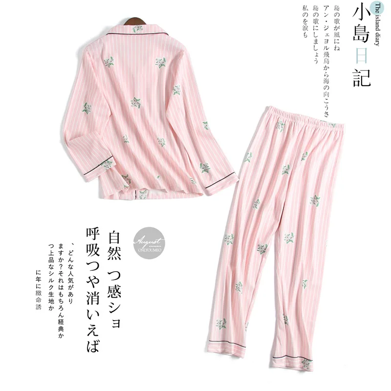 

New Autumn Pajamas For Women Knitted Cotton Pajama Set Homewear Pijama Mujer Long Sleeve Casual Soft Female Sleepwear