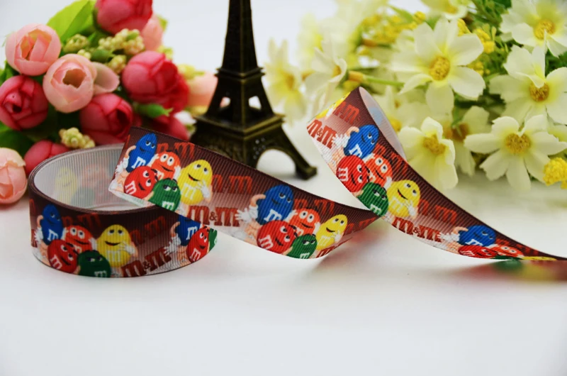 7/8 ''(22 мм) рубановая атласная лента M& M's bean с мультипликационным принтом корсажная лента DIY Швейные принадлежности бант аксессуары для волос X-00900