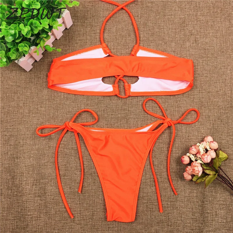 

Orange Swimsuit Sexy Bandage Swim Wear String Bikini Lace Up Bathing Suit Women Swimwear Brazilian Bikini Biquinis Badpak Bather