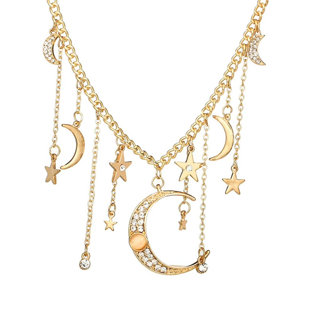 

LIMARIO Bohemia Antique Gold Moon Star Pendant Tassel Chain Necklaces Vintage Chokers Necklace Collar for Women Jewelry