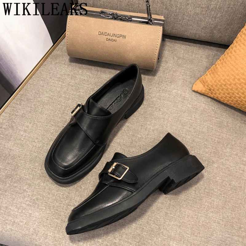 Туфли женские на низком каблуке винтажные лоферы кожаная повседневная обувь