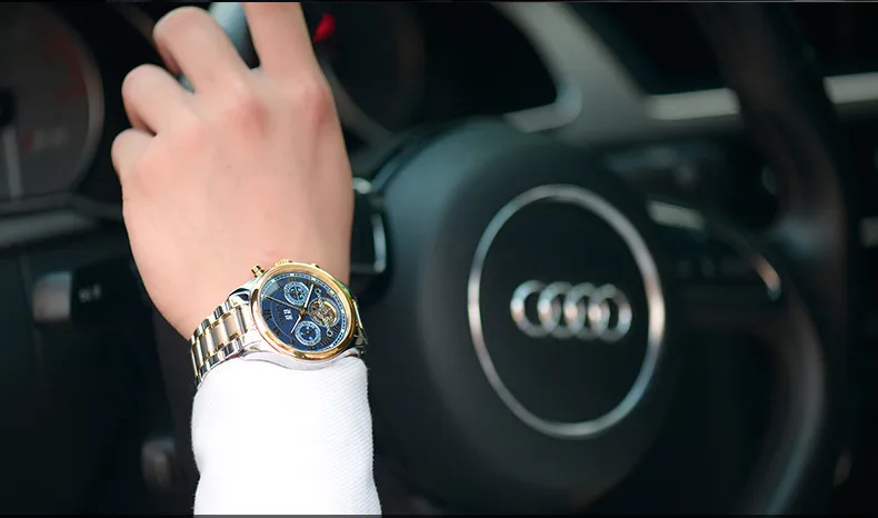 Швейцарские Бингер мужские часы люксовый бренд Tourbillon сапфир светящиеся несколько функций механические наручные часы B8602-7