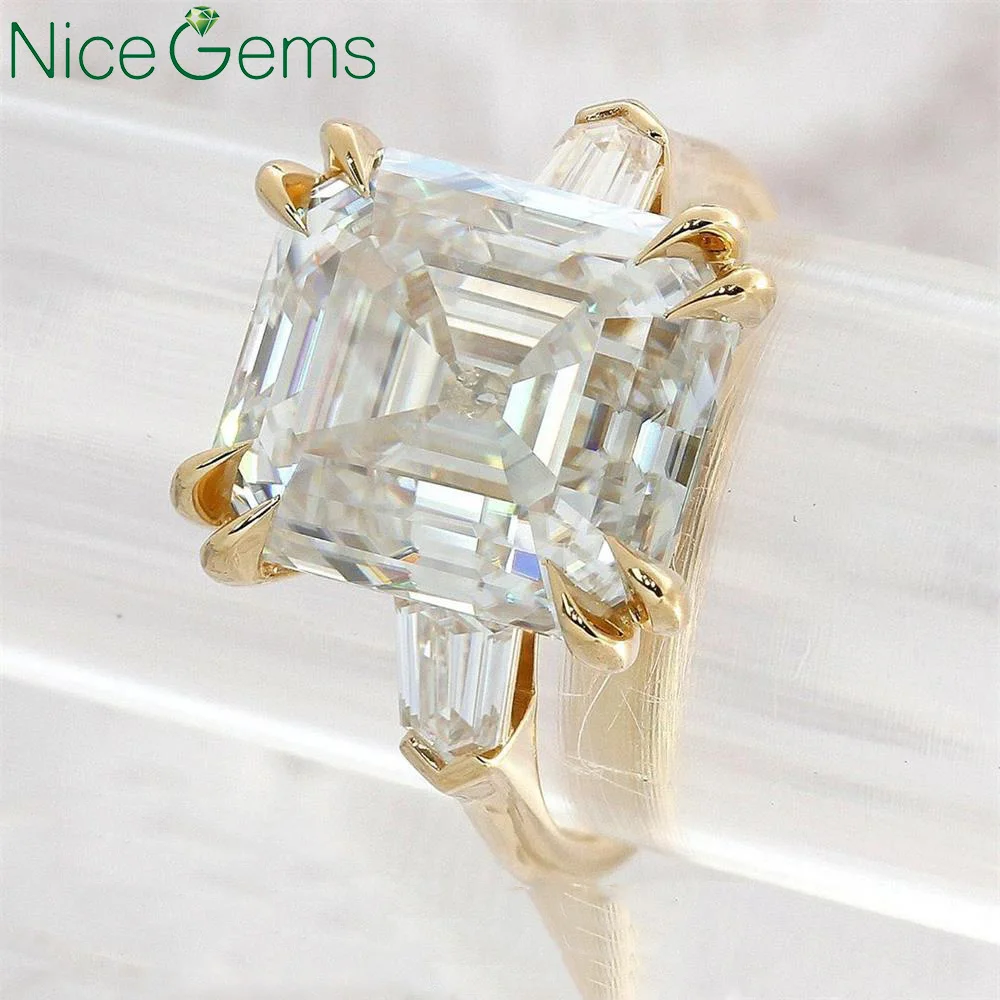 NiceGems 14K кольцо из желтого золота с тремя камнями обручальное муассанит 7CTW DF