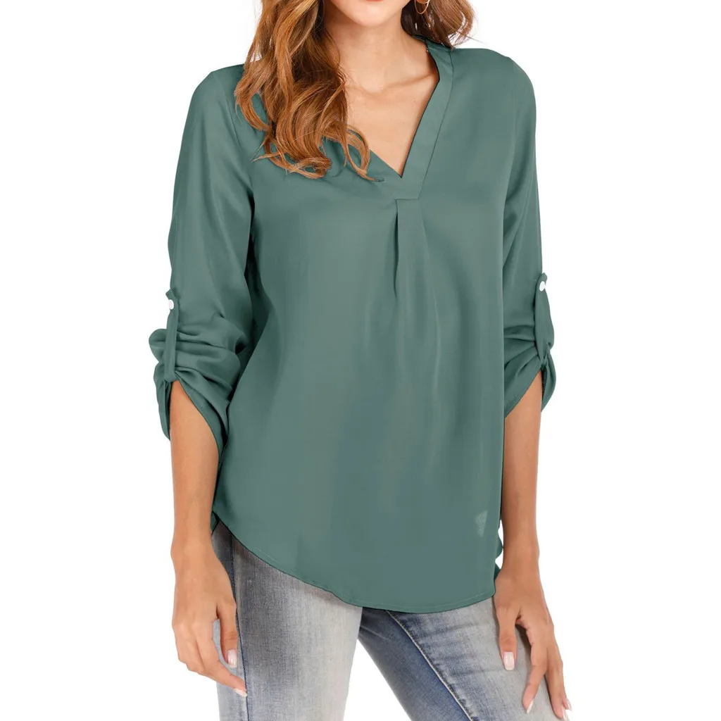 Элегантная Осенняя модная однотонная блуза с карманами Повседневная зимняя