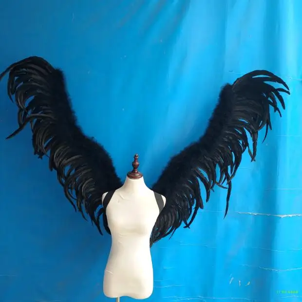 

Black angel feather wing adult model show shooting prop party real cock feather wing for Halloween Children's Day