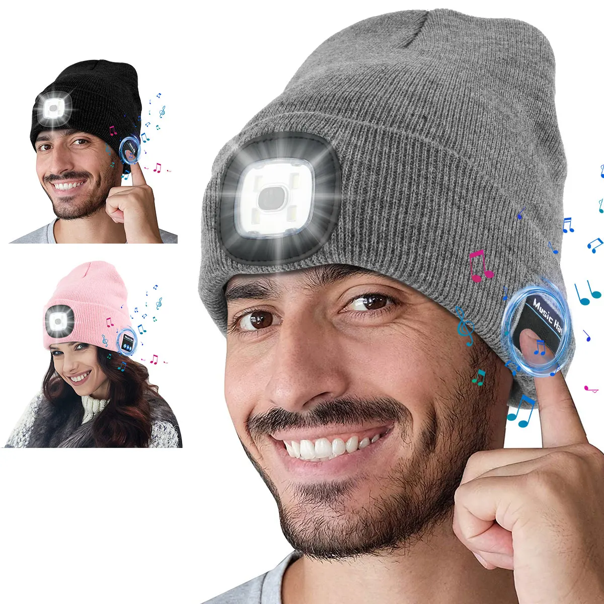 

Bluetooth 5,0 облегающая шапка со светодиодной подсветкой музыкальная шапка со встроенными динамиками микрофоном USB перезаряжаемая фотовспышка ...
