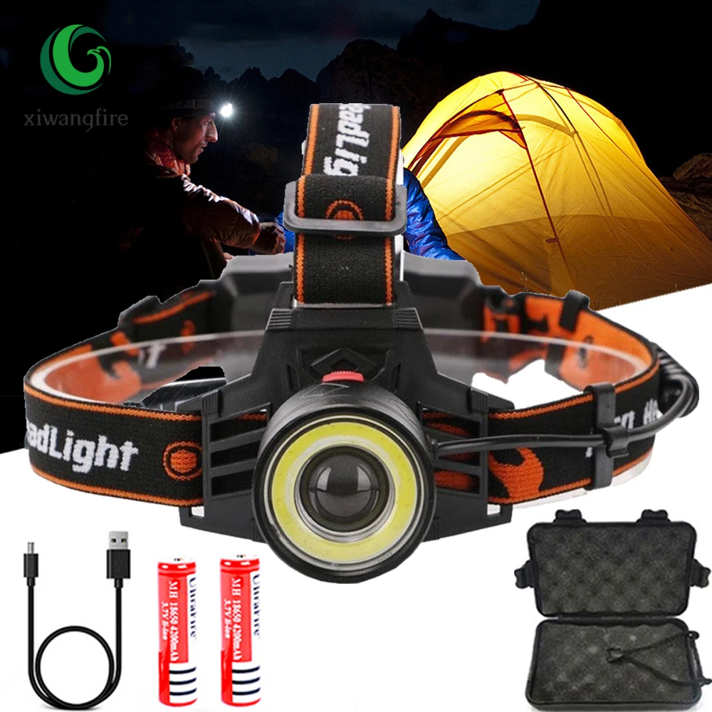 

Головной фонарь T6 COB с 2 светодиодами светильник осмотр автомобиля, светодиодный головной фонарь, головсветильник фонарь с USB-зарядкой, магн...