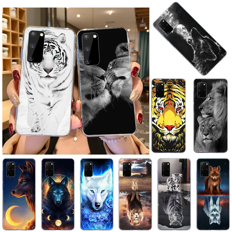 Чехол для телефона Samsung Galaxy S21 5G S20 FE S10 Lite S9 Plus Note 20 Ultra 10 9 8 Moon Wolf Lion Tiger силиконовая