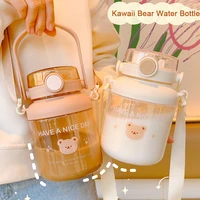 10001300ml kawaii bear water bottle plastic cute water jug juice milk bubble tea portable gym drink bottle with straw bpa free
