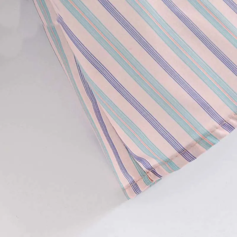 

Women Summer Retro Striped Print Oversize Collar Shirt for Summer Short Sleeve 2021 Female Short Blouse Shirt Tops