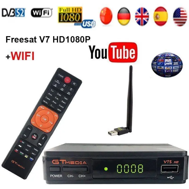 Freesat V7S HD FTA цифровой спутниковый ТВ приемник DVB S2/S поддержка BissKey 1080P S/S2 Complian