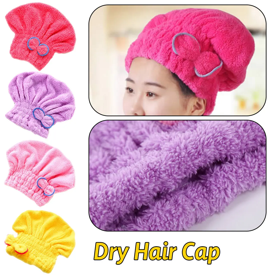 

Microfiber Solid Bowknot Quickly Dry Hair Hat Hair Turban Bathing Drying Towel Head Wrap Hat Women Girls Ladies Cap