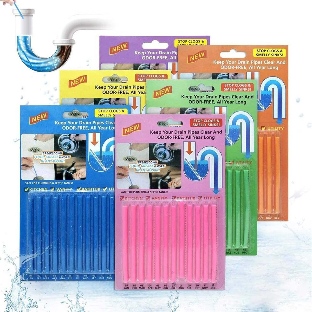 72pcs/set Drain Cleaner Sticks Pipes Sewer Cleaning Unblocker Deodorizer Odor Remover Rod for Toilet Kitchen Decontamination