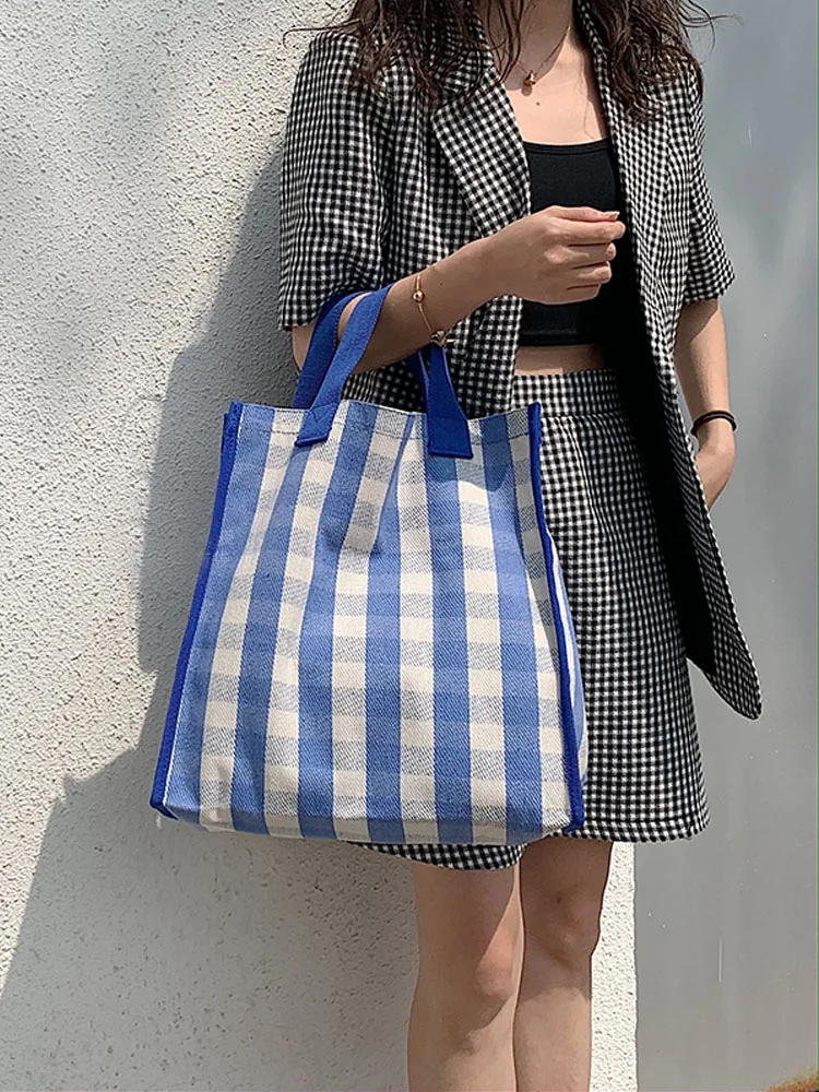 Модная Милая женская сумка холщовые сумки клетчатая Женская сумочка тоуты