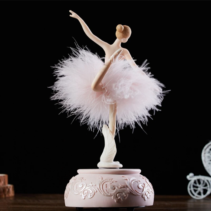 

Ballerina Music Box Dancing Girl Swan Lake Carousel with Feather for Birthday Gift BDF99