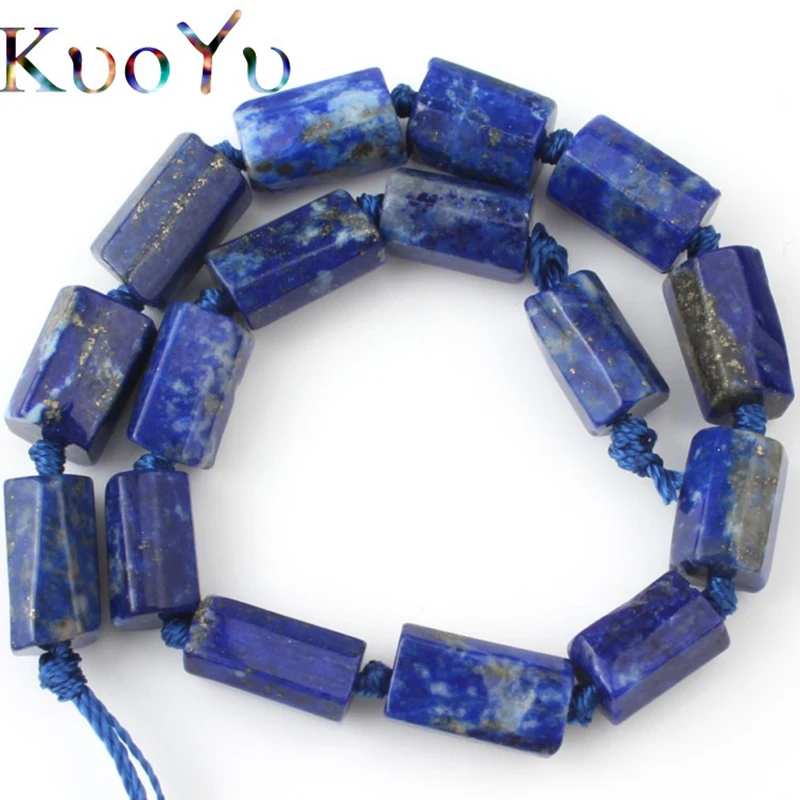 Натуральный граненый Лазурит Камень бусины цилиндрические свободные для
