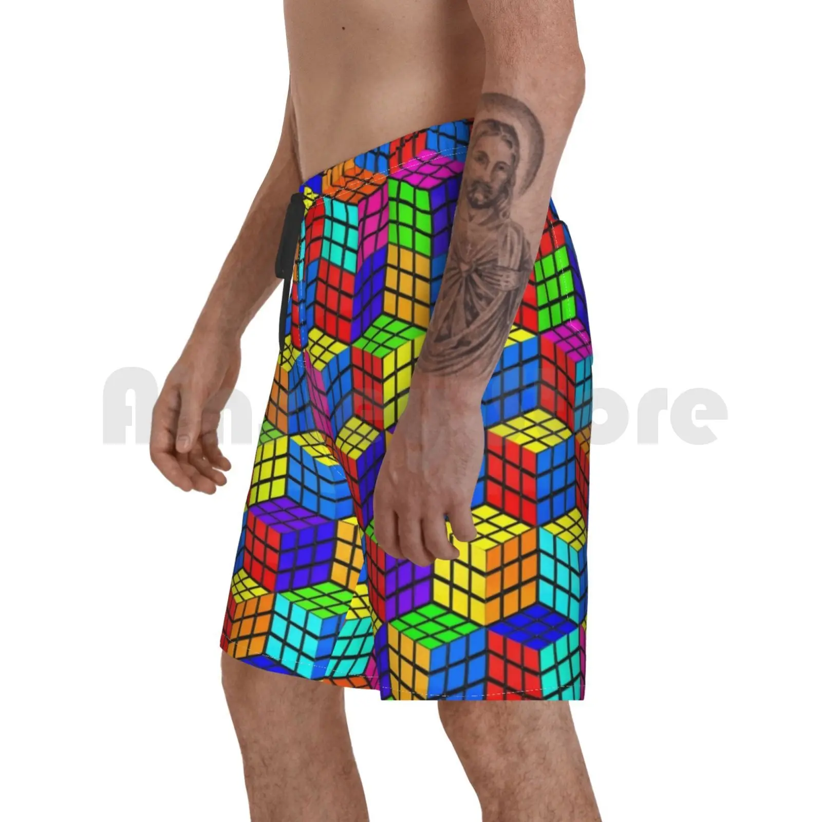 Иллюзия Пляжные шорты мужские пляжные для купания 80s ретро Escher ум трюк яркий