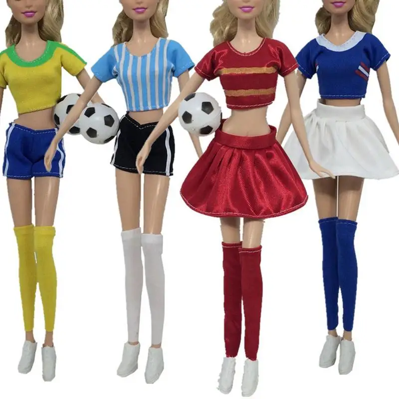 

30cm World Football Cup Female Football Player Doll 3-piece Pants Sports Socks Clothes Set Top K3O0