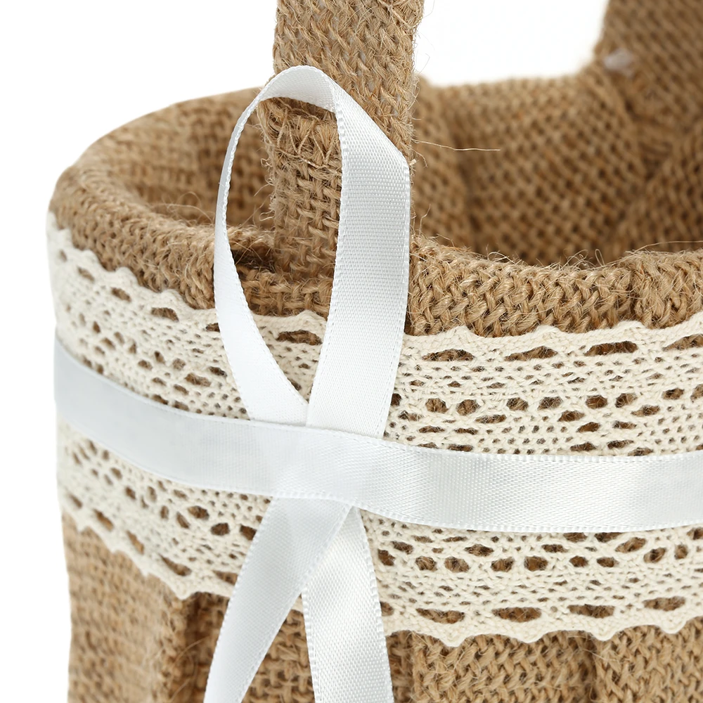 Горячая Ретро джутовая Мешковина кружевная Свадебная Цветочная корзина