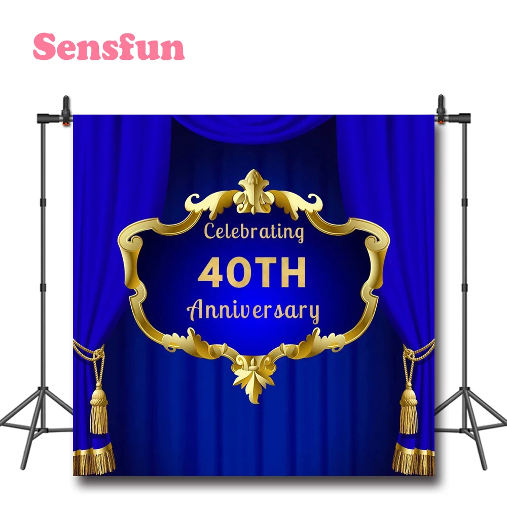 Sensfun Счастливый 40-й юбилей фото фон Королевский синий и золотой фотографии