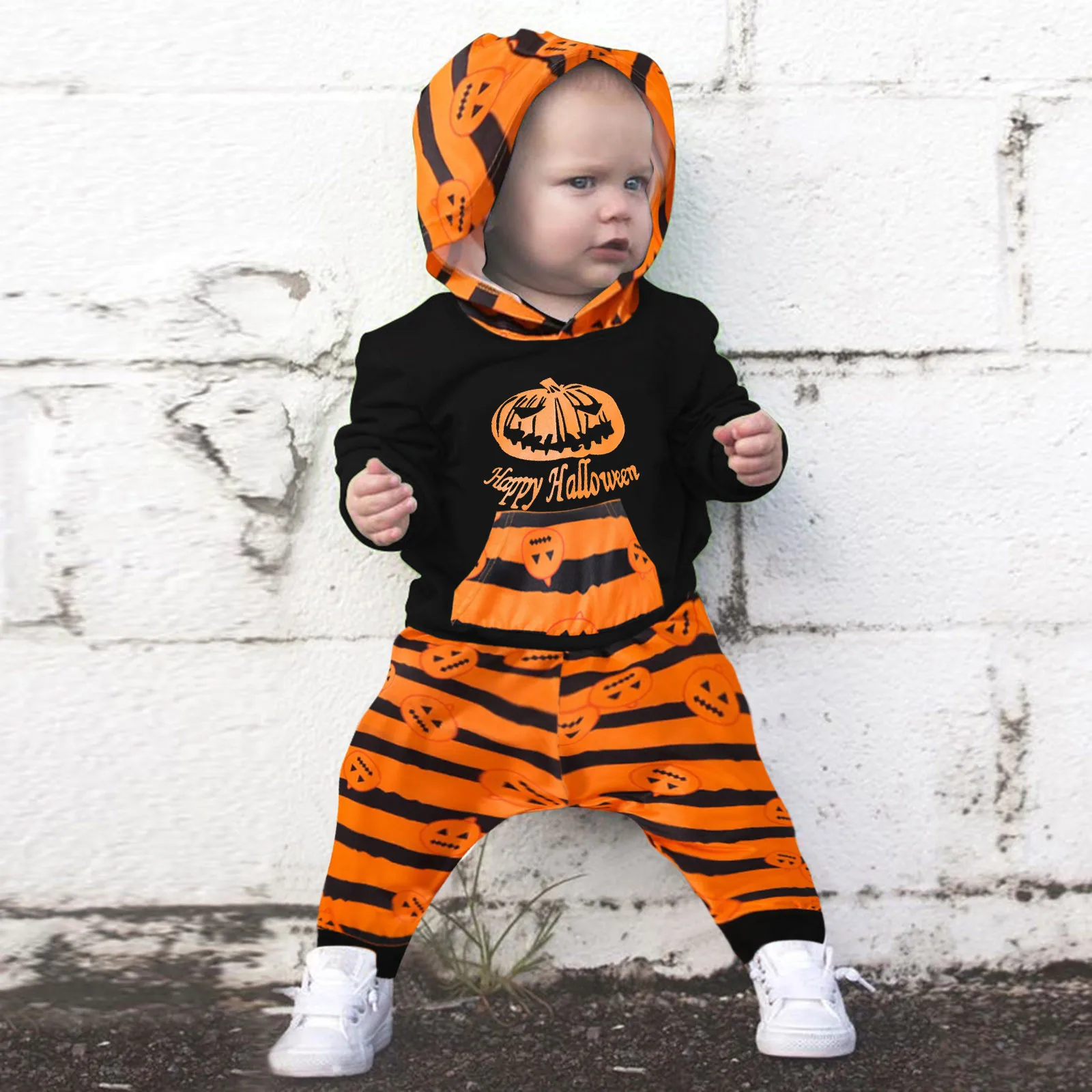 

Toddler Baby Boys Clothing Sets Halloween Pumpkin Printed Hoodie Tops+striped Pants Outfits Autumn Winter Children Clothes#fs