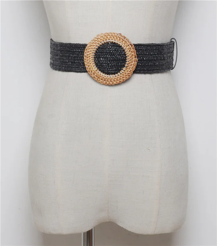 Эластичный плетеный пояс с деревянной пряжкой для женщин высокое качество