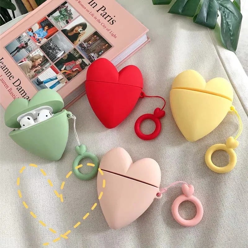 

Headphone Finger Ring Silicone case For AirPods case cute Love heart Pocket Protective Cover For Apple Airpods 2