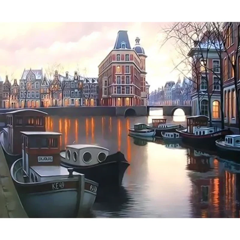 

DIY digital painting acrylic country lake digital hand-painted oil painting home decoration mural art