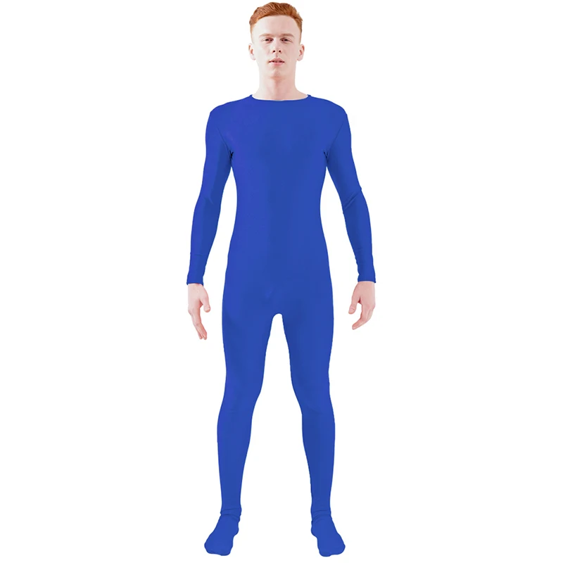 Royal Blue Ensnovo, блестящий комбинезон на молнии, Zentai, колготки для всего тела для мужчин, боди на заказ, костюм из цельного спандекса с длинным рукавом - Цвет: Royal Blue