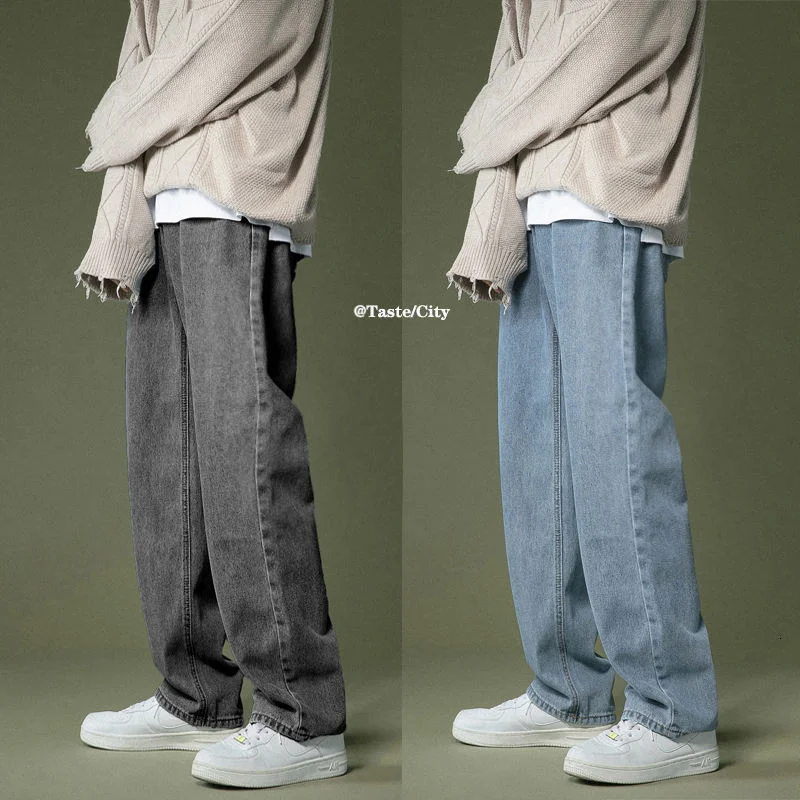 

SHZQ Korean Wide-leg Jeans Men's Fashion Retro Casual Jeans Men Streetwear Autumn Wild Loose Hip-hop Straight Denim Pants Mens M