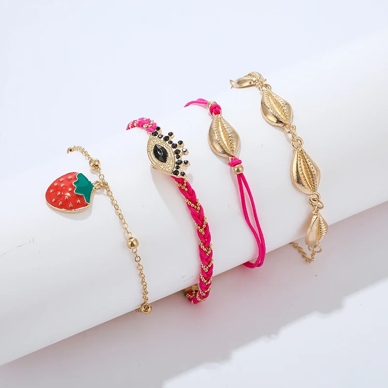 Tocona Boho Shell Клубника Кристалл глаз ножной браслет с подвеской набор для женщин
