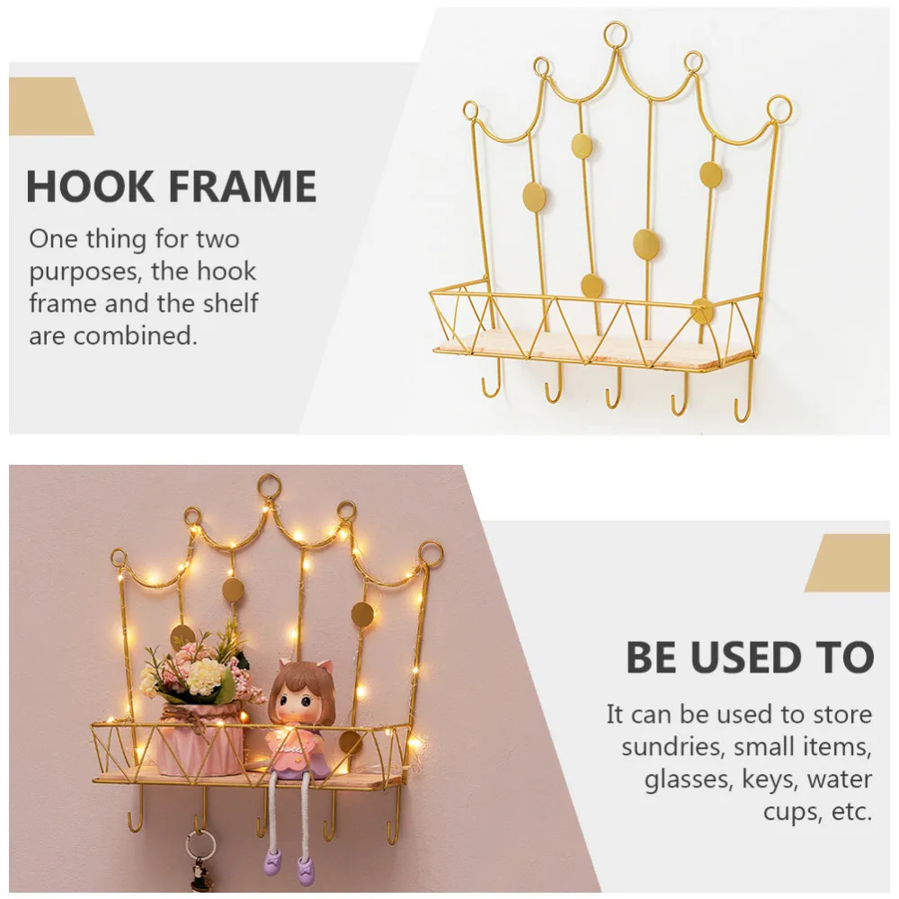 

1Pc Decorative Wall Rack Bedroom Storage Rack Crown Shaped Shelf (Golden)