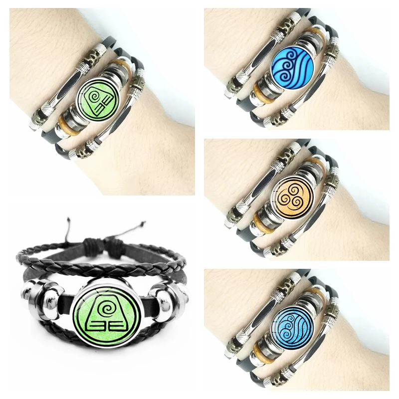 

2021 New Avatar The Last Airbender Glass Dome Men's Leather Bracelet Jewelry Kingdom Jewelry Air Nomad Fire and Water Tribe