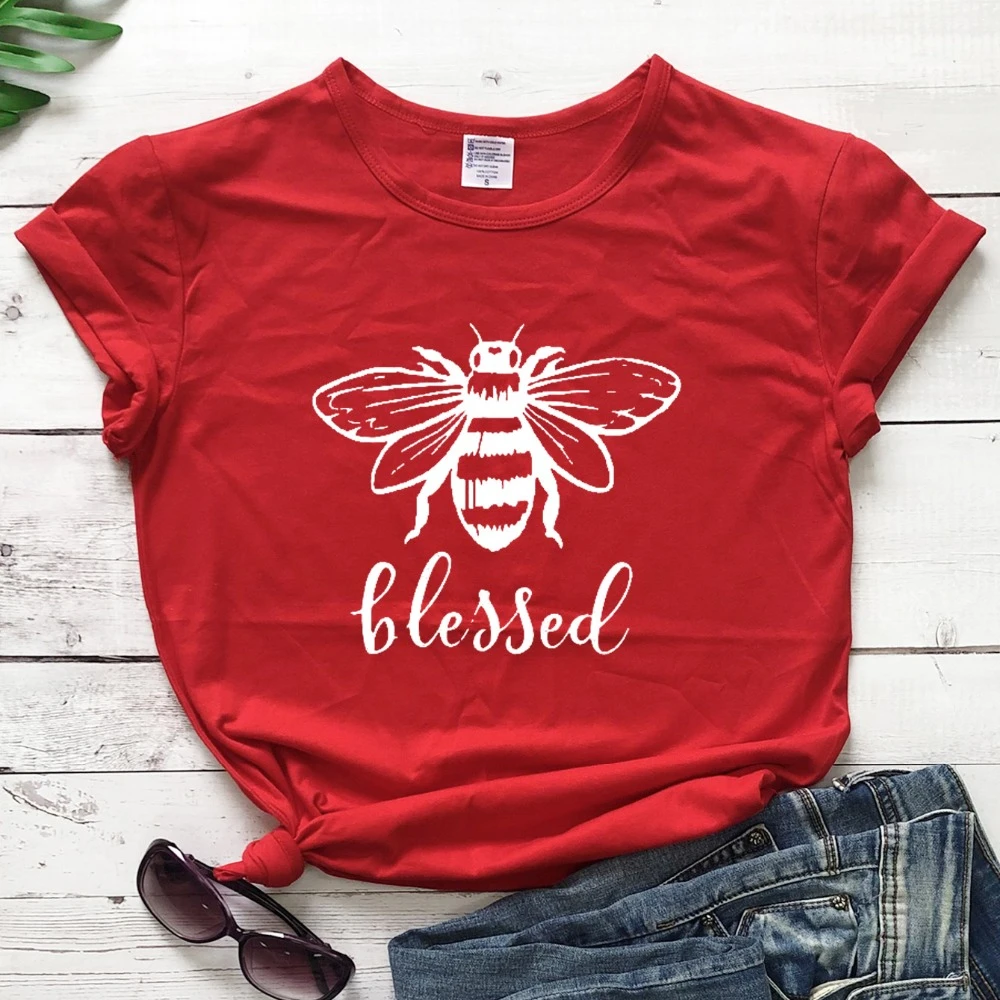 

Blessed women fashion funny bee graphic cute grunge tumblr religion Christian Bible pure casual vintage t shirt tees tops - L283