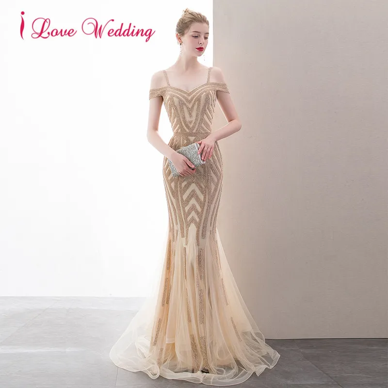 ILoveWedding Vestido de festa Роскошные платье для выпускного вечера в виде сердца свадебное платье без рукавов с открытыми плечами золотые блестки Формальное длинное платье на выпускной для вечерние