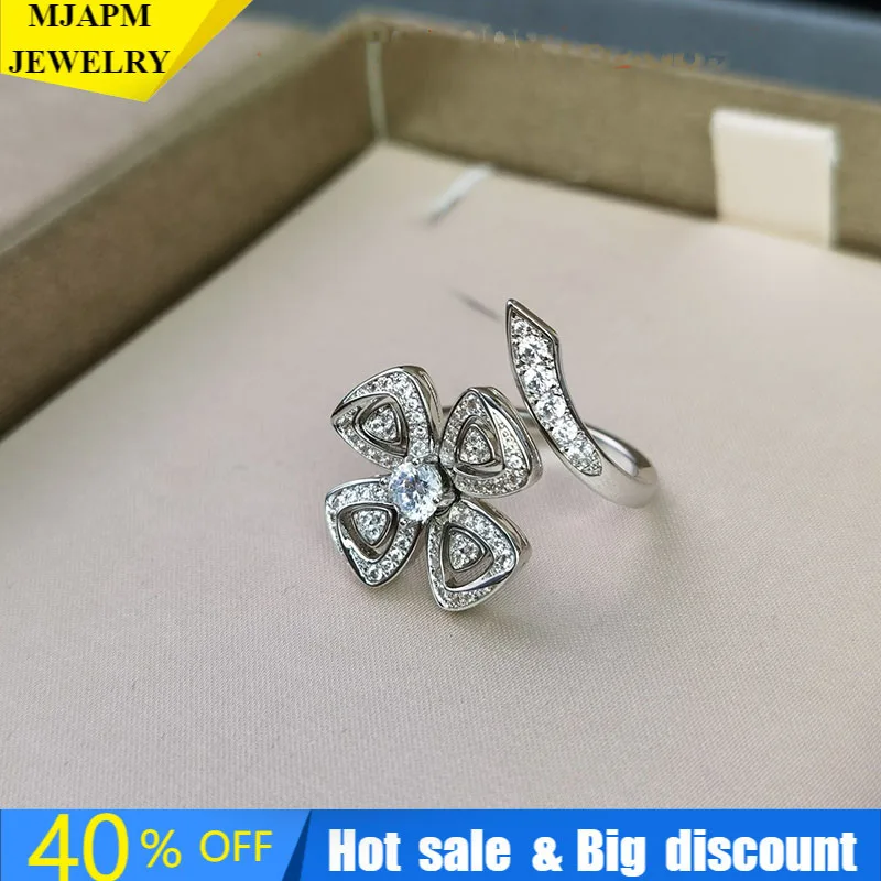 

S925 Sterling Silver New Ring High Quality 1:1 Inlaid Zircon Flower Ring Luxury Jewelry Gift For Girlfriend Christmas Gift