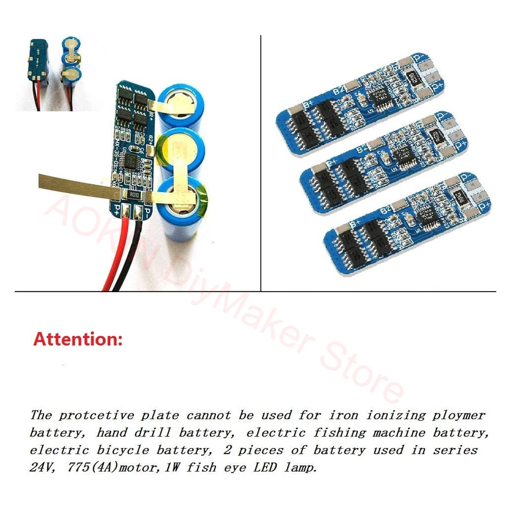 3S 10A 12V Lithium Battery Charger Protection Board Module for 3pcs 18650 Li-ion Battery Cell Charging BMS 10.8V 11.1V 12.6V