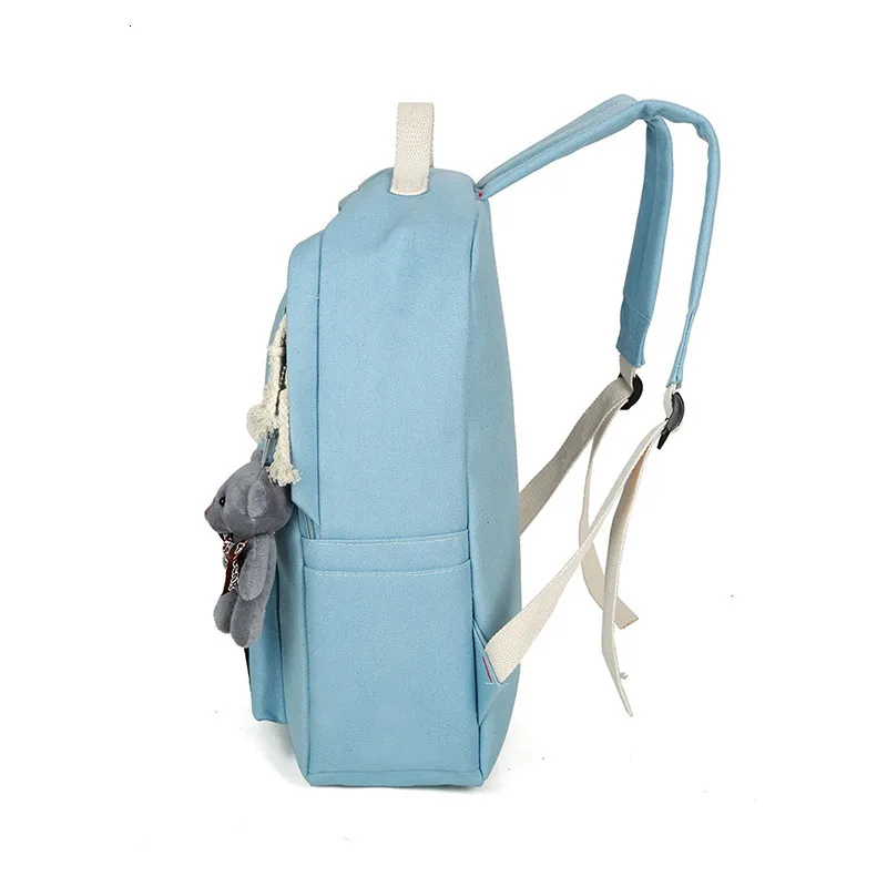 4piece Canvas Cartoon Panda Printing Backpacks Thicken / Set Backpack Women Female Bag High-quality School Bags For Teen