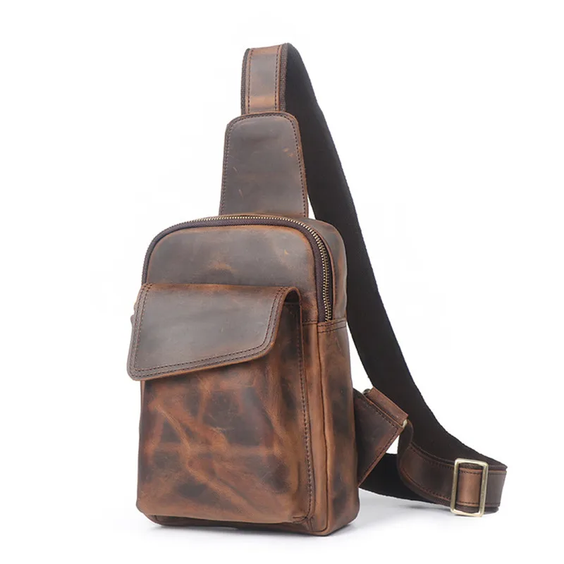 New Vintage Leather Men's Chest Bag Male Cowhide Genuine Leather Casual Shoulder Messenger Bags Men Travel Bag 2022