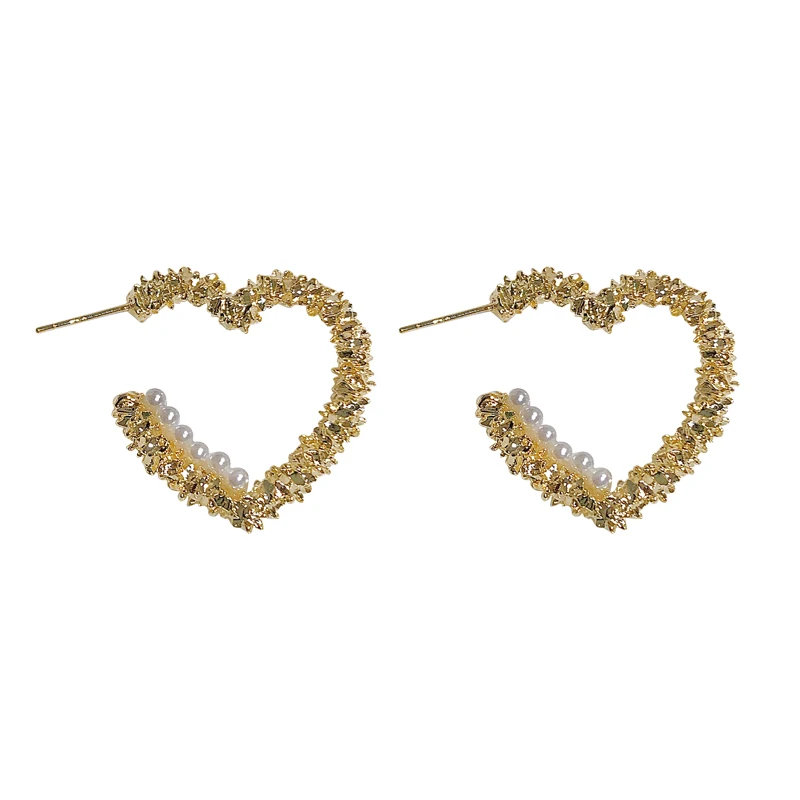 

Metal Geometry Heart-shaped Pearl Earrings Retro Fashion Temperament Elegant Network Red Stud Earrings Women Jewelry Accessories