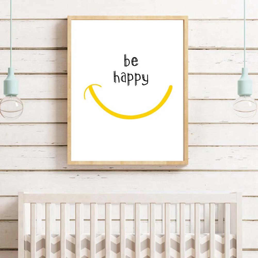Картина на холсте INS Be Happy настенный постер с цитатами декор для гостиной домашний