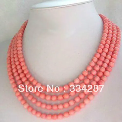 

Fashion jewelry 4 Strands 5mm Pink Coral Necklace