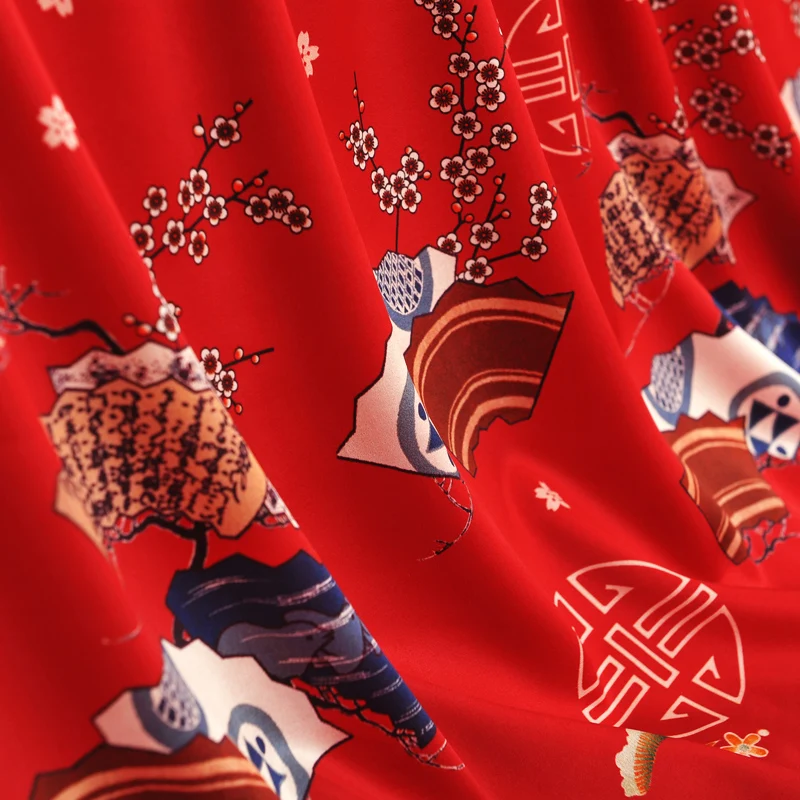 

135cm fan peach blossom silk fabric mulberry silk fabric dress dress