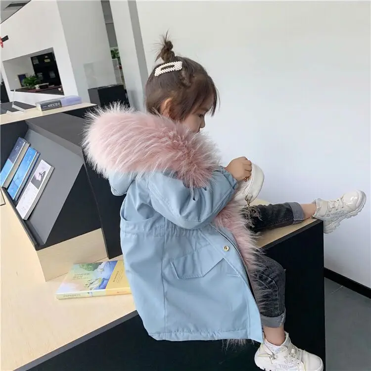 blue and pink fur Новинка года, зимняя детская парка, пальто, длинное стильное теплое пальто из искусственного меха для мальчиков, детское утепленное пальто, куртка для девочек, мать и дочь,#5414 - Цвет: blue and pink fur