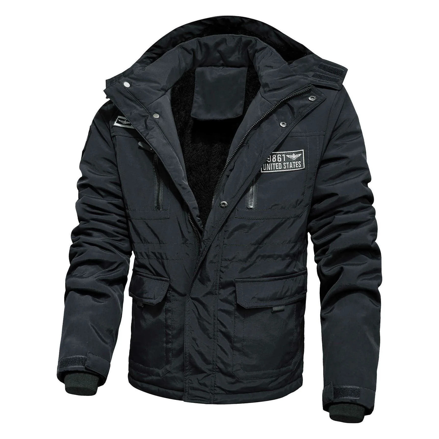 

men's Plush thickened warm cotton Winter padded jacket business leisure middle-aged hooded cotton padded jacket