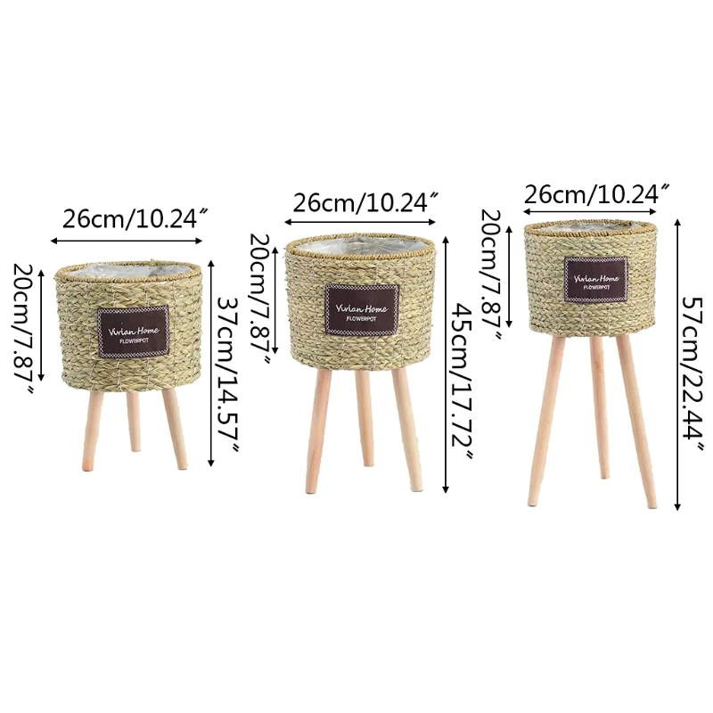 

Nordic Straw Laundry Picnic Storage Basket with Stand Handmade Flower Pot Plant Container Home Decoration
