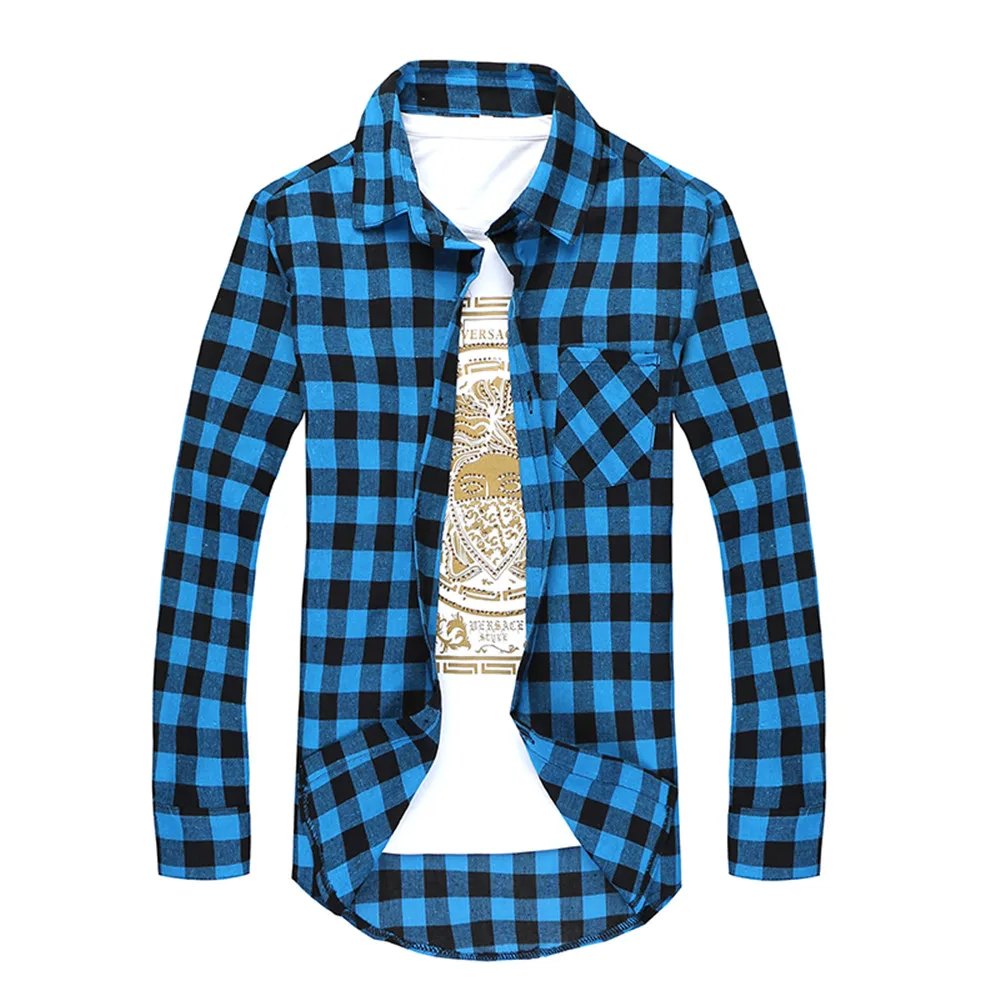 Men Plaid Shirt Camisas Social Autumn Men's Fashion Long-sleeved Male Button Down Casual Check | Мужская одежда